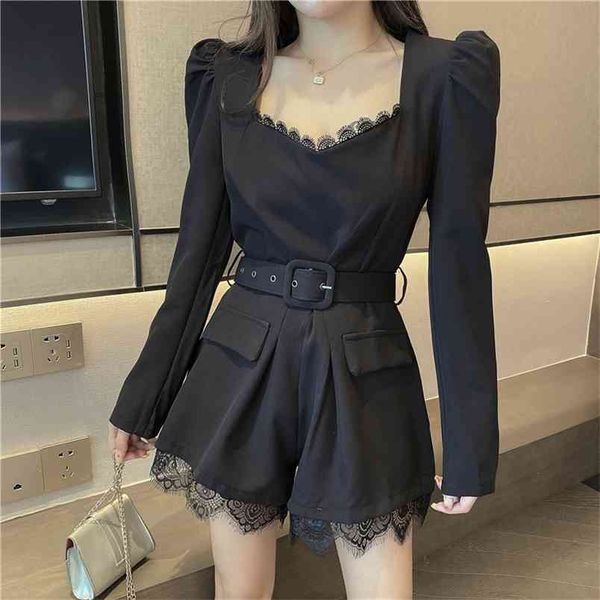 summer korean women elegant solid jumpsuit lace long sleeve v neck office lady short wide leg bodysuit with belt 210519, Black;white
summer korean women elegant solid jumpsuit lace long sleeve v neck office lady short wide leg bodysuit with belt 210519, Black;white