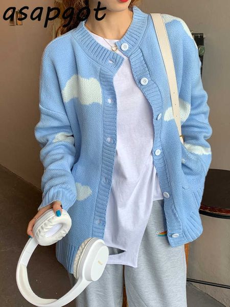 sweater japan style chic fashion loose autumn winter o neck long sleeve blue sky white clouds print knitted cardigan jacket 210610
sweater japan style chic fashion loose autumn winter o neck long sleeve blue sky white clouds print knitted cardigan jacket 210610