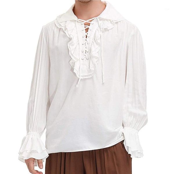 men's dress shirts white lace up ruffles turn down collar flare sleeve medieval renaissance vintage pirate shirt gothic victorian cloth, White;black
men's dress shirts white lace up ruffles turn down collar flare sleeve medieval renaissance vintage pirate shirt gothic victorian cloth, White;black