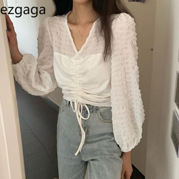 women's blouses & shirts ezgaga elegant blouse women v-neck puff long sleeve drawstring patchwork ladies korean chic 2021 autumn blusas, White
women's blouses & shirts ezgaga elegant blouse women v-neck puff long sleeve drawstring patchwork ladies korean chic 2021 autumn blusas, White