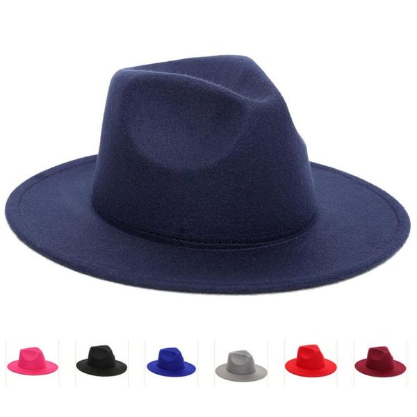 fedora hats women men plain solid color classic large eaves felt hat fashion street wide brim, Blue;gray
fedora hats women men plain solid color classic large eaves felt hat fashion street wide brim, Blue;gray