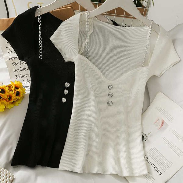 careful machine metal chain decoration suspenders women low-neck exposed clavicle short-sleeved knitted 210709, White
careful machine metal chain decoration suspenders women low-neck exposed clavicle short-sleeved knitted 210709, White