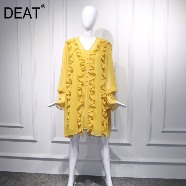 women white patchwork ruffles single breasted high dress v-neck long sleeve loose fit fashion tide summer 7e1063 210421, Black;gray
women white patchwork ruffles single breasted high dress v-neck long sleeve loose fit fashion tide summer 7e1063 210421, Black;gray