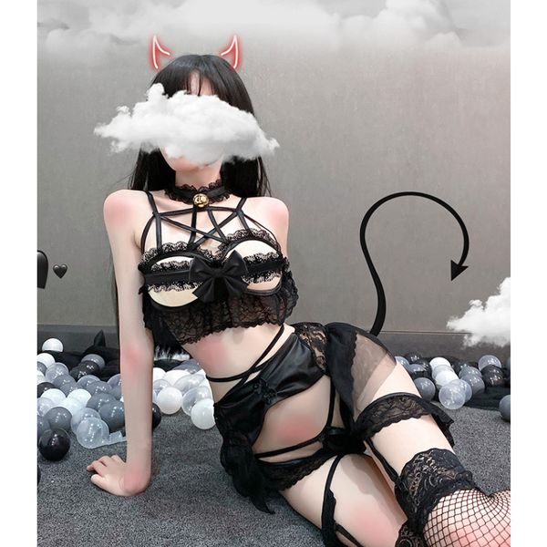 uniform temptation leather little demon passion erotic set three-point lace hollow lingerie bandage pentagram bodysuit, Black;white
uniform temptation leather little demon passion erotic set three-point lace hollow lingerie bandage pentagram bodysuit, Black;white