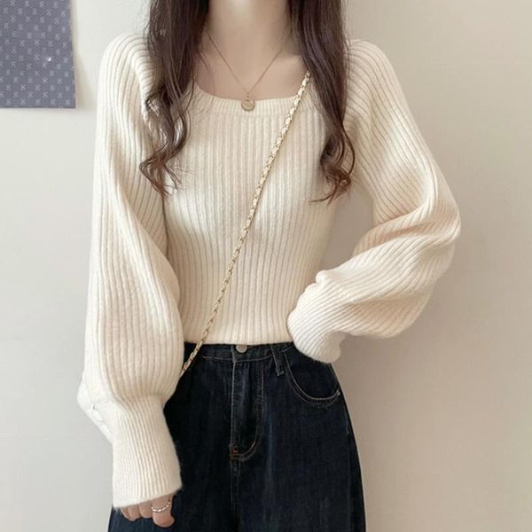 women's sweaters square neck pullover sweater clothing spring and autumn 2021 design sense of minority knitwear, White;black
women's sweaters square neck pullover sweater clothing spring and autumn 2021 design sense of minority knitwear, White;black