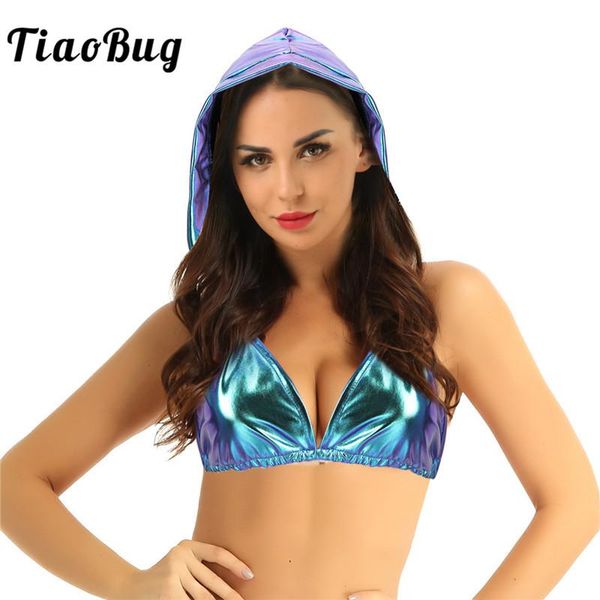 women shiny metallic deep v neck backless hooded swim bikini bra festival rave costume club performance dance crop two-piece s
women shiny metallic deep v neck backless hooded swim bikini bra festival rave costume club performance dance crop two-piece s