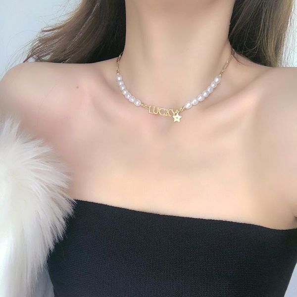 chokers temperament star splicing letters necklace for women lucky pearls fashion statement, Golden;silver
chokers temperament star splicing letters necklace for women lucky pearls fashion statement, Golden;silver