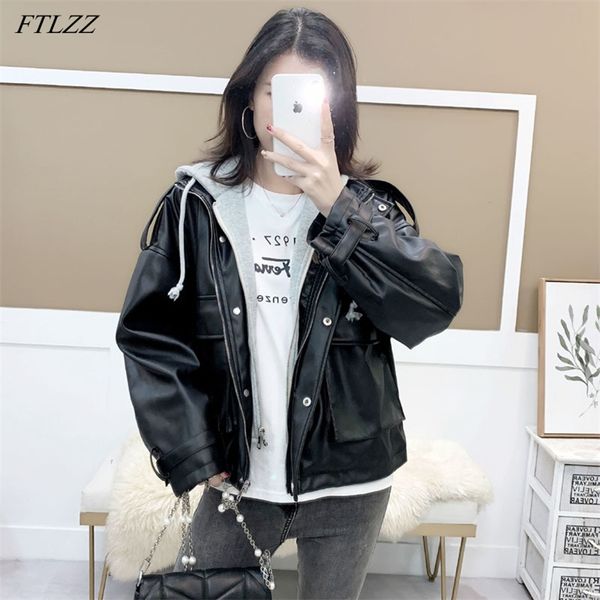 autumn women hooded loose black pu faux leather jacket streetwear moto biker zipper pocket windproof coat outwear 210430
autumn women hooded loose black pu faux leather jacket streetwear moto biker zipper pocket windproof coat outwear 210430