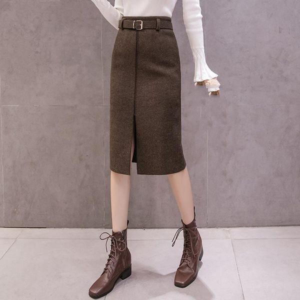 autumn winter woolen pencil midi skirts with belt women clothing high waist split sheath wrap vintage skirt female, Black
autumn winter woolen pencil midi skirts with belt women clothing high waist split sheath wrap vintage skirt female, Black