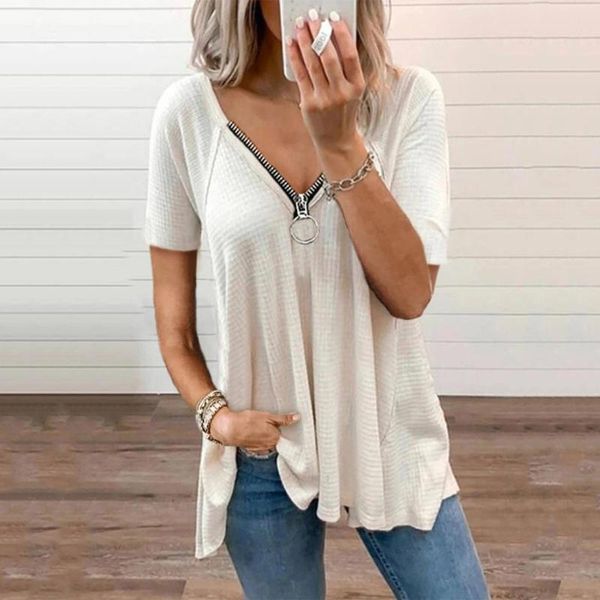 women clothes summer v-neck women's clothing casual zipper solid short sleeve t-shirts ladies fashion loose #t2g t-shirt, White
women clothes summer v-neck women's clothing casual zipper solid short sleeve t-shirts ladies fashion loose #t2g t-shirt, White