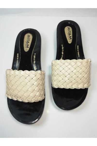 slippers women's beige, Black