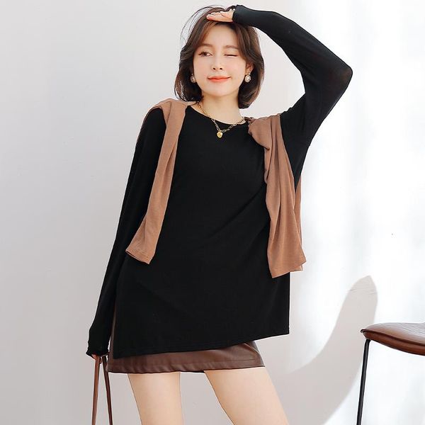 women's t-shirt 2021 spring minimalist fashion t-shirts women loose long bottoming shirts solid sleeve pullovers, White
women's t-shirt 2021 spring minimalist fashion t-shirts women loose long bottoming shirts solid sleeve pullovers, White