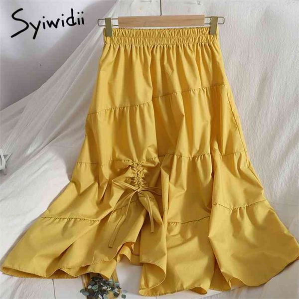 elastic high waist skirts women bow lace up a-line ruffles spliced white yellow clothing summer korean fashion 210607, Black
elastic high waist skirts women bow lace up a-line ruffles spliced white yellow clothing summer korean fashion 210607, Black