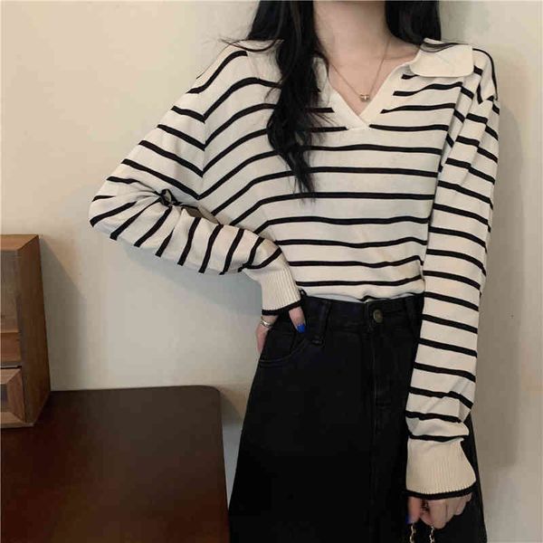 women's sweaters classic winter autumn striped knitting women's pullovers long sleeve polo casual collar loose from bottom feminin, White;black
women's sweaters classic winter autumn striped knitting women's pullovers long sleeve polo casual collar loose from bottom feminin, White;black