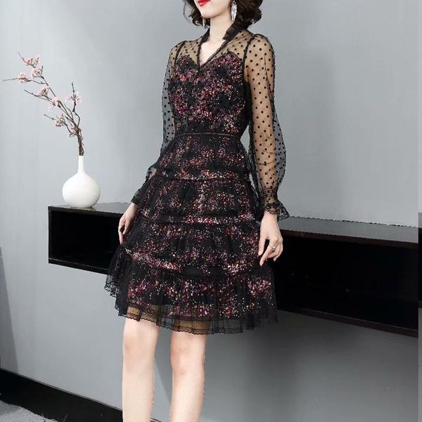 casual dresses spring women's vintage chic sequined beading mesh layered dot print long sleeve fashion party dress, Black;gray
casual dresses spring women's vintage chic sequined beading mesh layered dot print long sleeve fashion party dress, Black;gray