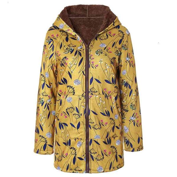 women's jackets coats printed composite plush thickened hooded zipper large xicn, Black;brown
