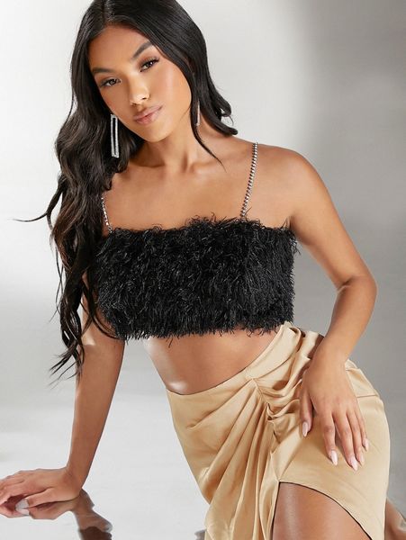 rhinestone chain fuzzy cami t3bu#, White
rhinestone chain fuzzy cami t3bu#, White