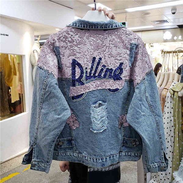 women's fur & faux spring autumn fashion sequins loose vintage jeans jacket all-matching denim coat korean long sleeve outerwear, Black
women's fur & faux spring autumn fashion sequins loose vintage jeans jacket all-matching denim coat korean long sleeve outerwear, Black