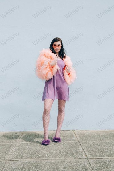 chic lavender colorful rainbow blouse pleated ruffle wave details tulle women puffy tiered ruffles sleeves short party women's blouses, White
chic lavender colorful rainbow blouse pleated ruffle wave details tulle women puffy tiered ruffles sleeves short party women's blouses, White