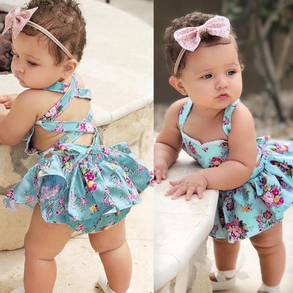 

girl's dresses born infant baby girls dress backless lacing floral print romper toddler clothes outfits sundress vestidos, Red;yellow