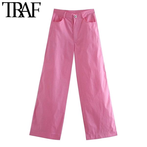 women chic fashion side pockets wide leg pants vintage high waist zipper fly female trousers mujer 210507, Black;white
women chic fashion side pockets wide leg pants vintage high waist zipper fly female trousers mujer 210507, Black;white