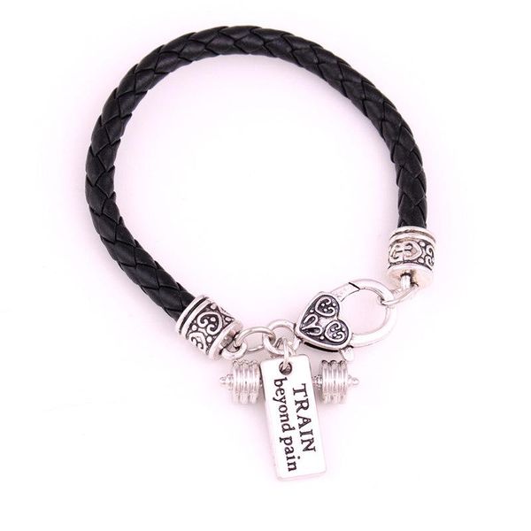 charm bracelets female male bracelet barbell shape pendant train beyond pain written sign leather chain fashion jewelry drop, Golden;silver
charm bracelets female male bracelet barbell shape pendant train beyond pain written sign leather chain fashion jewelry drop, Golden;silver