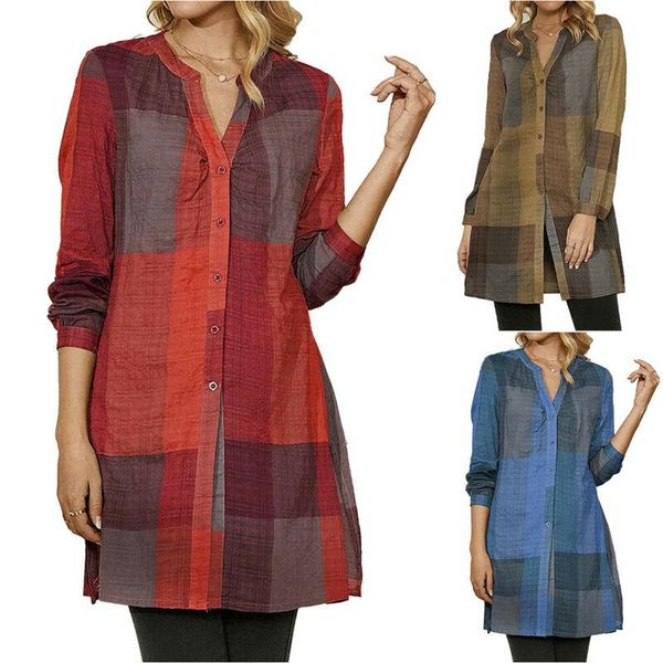 women's blouses & shirts vintage plaid women checked long sleeve button shirt ladies loose casual blouse, White
women's blouses & shirts vintage plaid women checked long sleeve button shirt ladies loose casual blouse, White