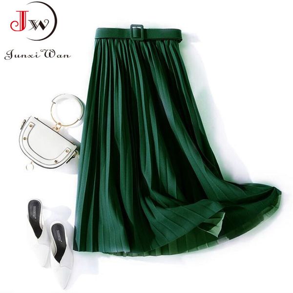 women casual pleated skirt spring and autumn solid high waist belt a-line elegant office long 210510, Black
women casual pleated skirt spring and autumn solid high waist belt a-line elegant office long 210510, Black