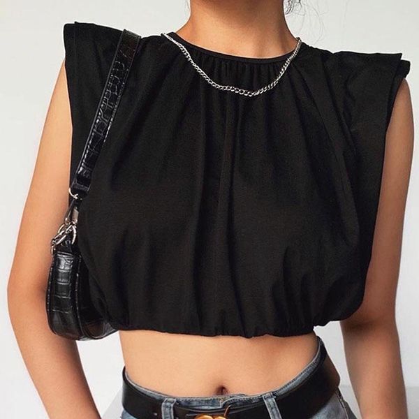 women's t-shirt casual sleeveless o neck crop women summer loose padded shoulder outfits t shirt female streetwear cropped tee 2021, White
women's t-shirt casual sleeveless o neck crop women summer loose padded shoulder outfits t shirt female streetwear cropped tee 2021, White