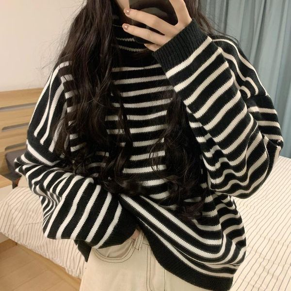 women's sweaters high neck striped sweater spring autumn 2021 inner fashion bottomed rac, White;black
women's sweaters high neck striped sweater spring autumn 2021 inner fashion bottomed rac, White;black