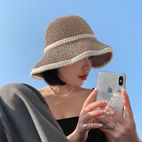 wide brim hats sun female hand crocheted pearl straw hat summer protection cap sunscreen seaside beach fisherman, Blue;gray
wide brim hats sun female hand crocheted pearl straw hat summer protection cap sunscreen seaside beach fisherman, Blue;gray