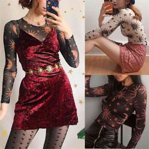women t-shirt sun moon printed see-through transparent mesh female long sleeve sheer slim ladies round neck clothing 210522, White
women t-shirt sun moon printed see-through transparent mesh female long sleeve sheer slim ladies round neck clothing 210522, White