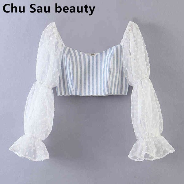 fashion casual denim blue stripes women crop holiday style chic puff sleeve v-neck short blouses summer ropa mujer 210508, White
fashion casual denim blue stripes women crop holiday style chic puff sleeve v-neck short blouses summer ropa mujer 210508, White