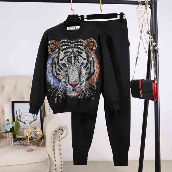 women's two piece pants women handwork beading embroidery tiger sweater pencil outfits female loose black gray white casual knitte
women's two piece pants women handwork beading embroidery tiger sweater pencil outfits female loose black gray white casual knitte