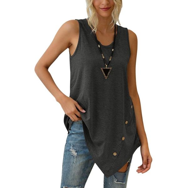 women's t-shirt summer irregular t-shirts women buttons u collar back fashion sleeveless top, White
women's t-shirt summer irregular t-shirts women buttons u collar back fashion sleeveless top, White