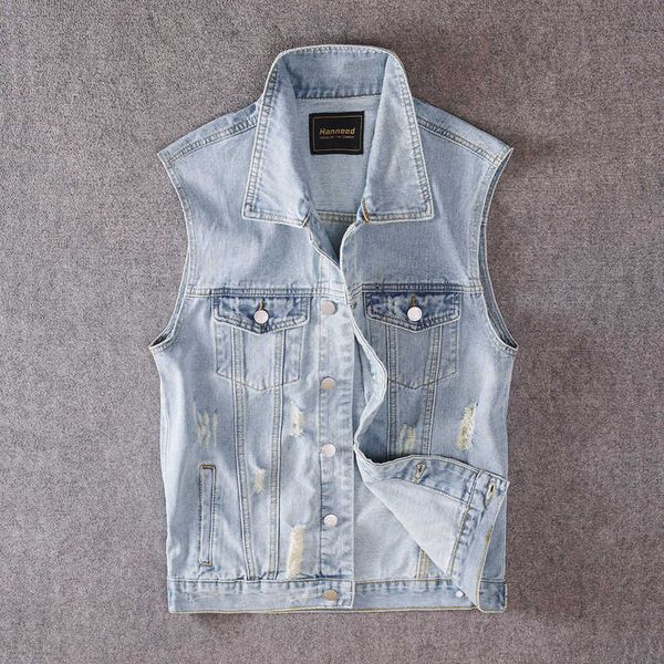men's vests british style fashion retro light blue ripped denim streetwear hip hop sleeveless casual jackets rsar, Black;white
men's vests british style fashion retro light blue ripped denim streetwear hip hop sleeveless casual jackets rsar, Black;white