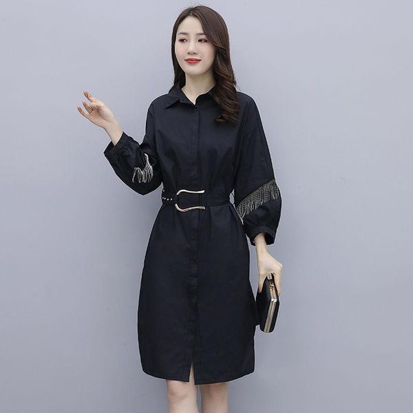 casual dresses women 2021 spring autumn fashion solid shirt dress female vintage tassel loose a-line ladies chic vestidos w302, Black;gray
casual dresses women 2021 spring autumn fashion solid shirt dress female vintage tassel loose a-line ladies chic vestidos w302, Black;gray