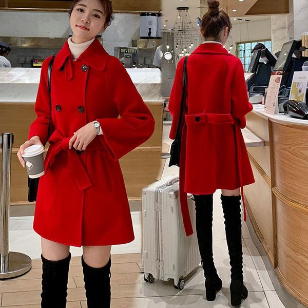 women's wool & blends 2021 fashion warm thick woolen coat female double-breasted korean wooled red winter women jacket, Black
women's wool & blends 2021 fashion warm thick woolen coat female double-breasted korean wooled red winter women jacket, Black