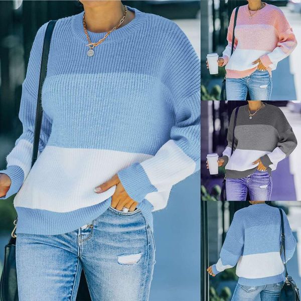 women's sweaters slim cropped color contrast sweater long sleeve loose knit jumper, White;black
women's sweaters slim cropped color contrast sweater long sleeve loose knit jumper, White;black