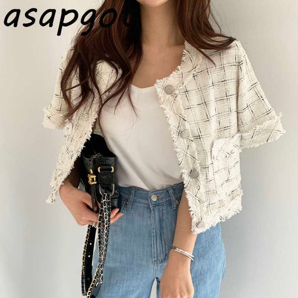 coats & jackets casual o neck short sleeve plaid jacket women wild summer thin chic single breasted cardigan temperament 210610, Black;brown
coats & jackets casual o neck short sleeve plaid jacket women wild summer thin chic single breasted cardigan temperament 210610, Black;brown