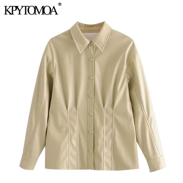 women fashion faux leather pleated bloues vintage long sleeve snap-button female shirts blusas chic 210420, White
women fashion faux leather pleated bloues vintage long sleeve snap-button female shirts blusas chic 210420, White