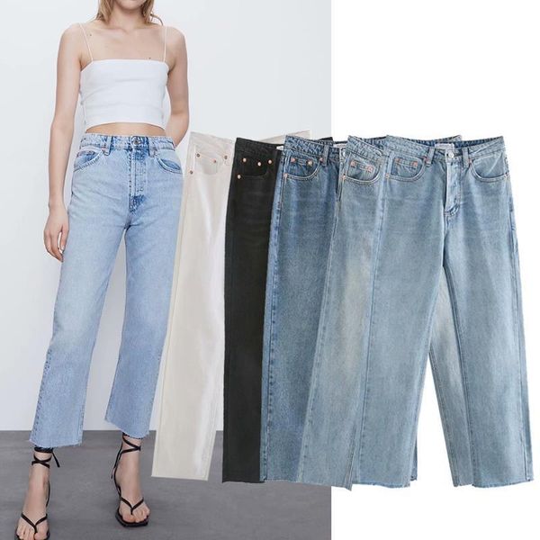 za 5 colors ies autumn womens pants jeans high waist straight solid color casual trousers streetwear, Black;white
za 5 colors ies autumn womens pants jeans high waist straight solid color casual trousers streetwear, Black;white
