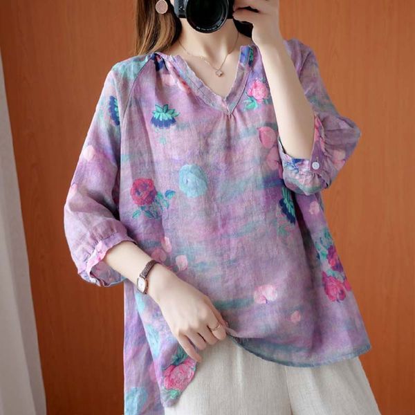 women cotton casual t-shirts new arrival summer vintage style floral print v-neck loose comfortable female tees s3223 210412, White
women cotton casual t-shirts new arrival summer vintage style floral print v-neck loose comfortable female tees s3223 210412, White