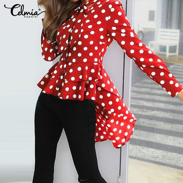 women's blouses & shirts plus size 2021 celmia women elegant polka dot fashion bow tie long tunic casual asymmetrical party blusas, White
women's blouses & shirts plus size 2021 celmia women elegant polka dot fashion bow tie long tunic casual asymmetrical party blusas, White