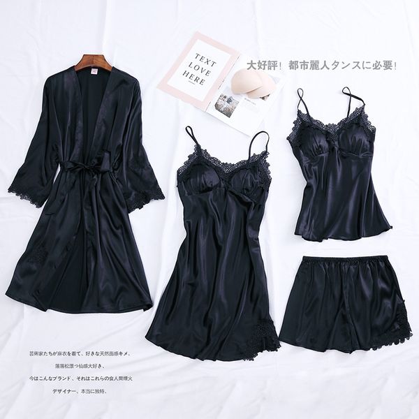 black silk pajamas for women lace trimmed nightwear satin pajamas with shorts 4-piece sleepwear suits casual home clothes, Black;red
black silk pajamas for women lace trimmed nightwear satin pajamas with shorts 4-piece sleepwear suits casual home clothes, Black;red