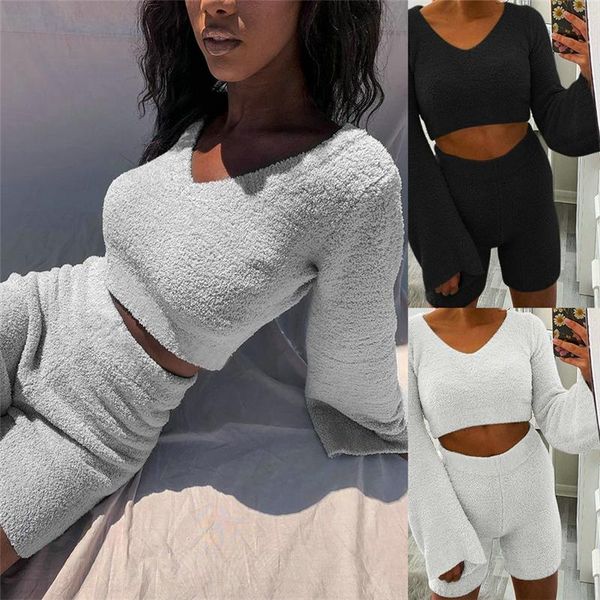 women's tracksuits fashion short plush pajamas women long sleeve cropped shorts pajama sets home clothes autumn winter ladies sleepwear, Gray
women's tracksuits fashion short plush pajamas women long sleeve cropped shorts pajama sets home clothes autumn winter ladies sleepwear, Gray