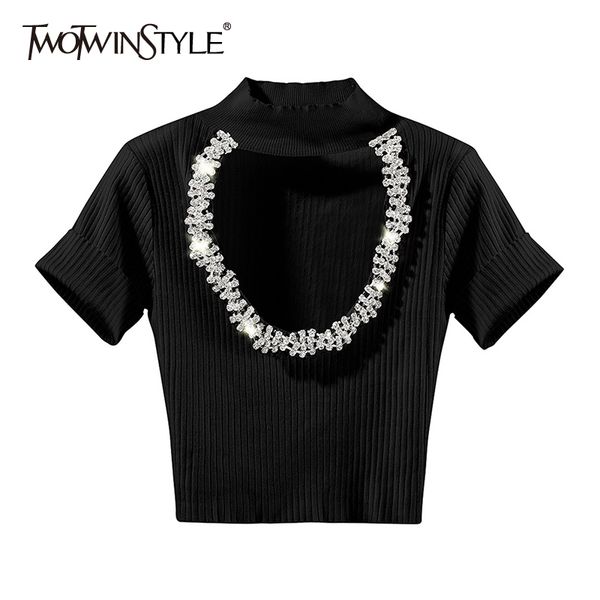 twotwinstyle knitted patchwork diamond t shirt for women turtleneck short sleeve slim t shirts female fashion clothing 210517, White
twotwinstyle knitted patchwork diamond t shirt for women turtleneck short sleeve slim t shirts female fashion clothing 210517, White
