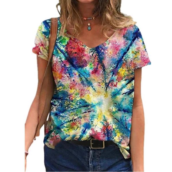 women's t-shirt oil painting trees print women summer t shirt casual v-neck pullover tee ladies fashion streetwear short sleeve, White
women's t-shirt oil painting trees print women summer t shirt casual v-neck pullover tee ladies fashion streetwear short sleeve, White