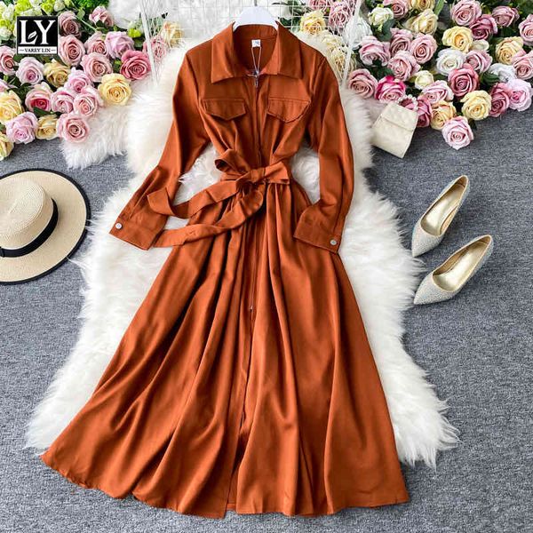 dresses autumn women elegant shirt long sleeve turn down collar pockets sashes tie up solid slim dresses, Black;gray 
dresses autumn women elegant shirt long sleeve turn down collar pockets sashes tie up solid slim dresses, Black;gray