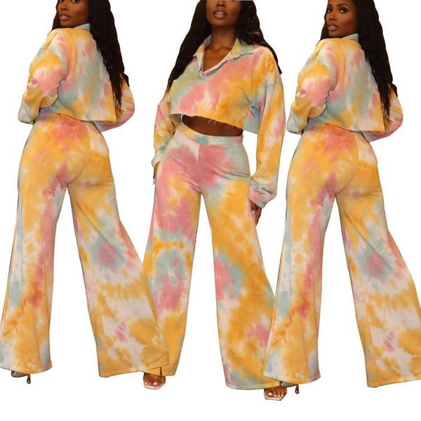 women's two piece pants women elegant tie dye print yellow tracksuit casual turn-down collar crop + wide leg slim set jogging femme, White
women's two piece pants women elegant tie dye print yellow tracksuit casual turn-down collar crop + wide leg slim set jogging femme, White
